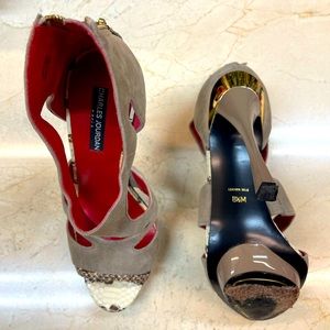 Charles Jourdan Grey/Snakeskin Strappy Heels, size 8.5 (vintage)